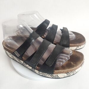 Aetrex Leather Open Toe Comfort Flat Sandals Slip On 7‎ / 38 Slides Snakeskin